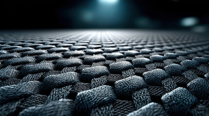 Obraz premium Intricate close-up of interwoven black and blue fabric texture in low light