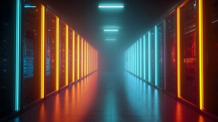 Fototapeta premium Futuristic Server Room Neon Lights