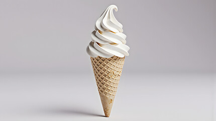 Soft serve vanilla ice cream cone on a plain background