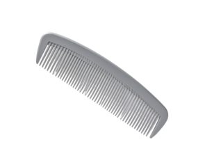 Light gray, plastic comb, angled view