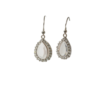 Pair of pear-shaped crystal dangle earrings with a beaded border