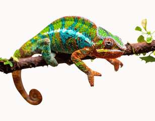 Obraz premium Playful Chameleon Leaping Between Vines, Dynamic Action Pose, Isolated