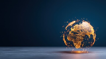 A glowing, digital representation of Africa surrounded by interconnected nodes, symbolizing technology and global connectivity against a dark background.