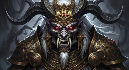 Intimidating Fiend King with Majestic Golden Armor and Crimson Eyes
