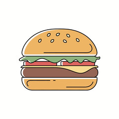 Cheeseburger vector icon for fast food menu. Classic hamburger illustration.