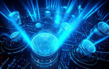 Advanced technological digital cylinders with blue light effects