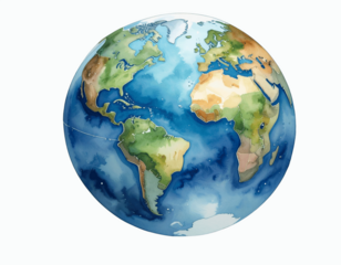 Minimalist Watercolor Earth Icon, Top-Down View, Transparent PNG