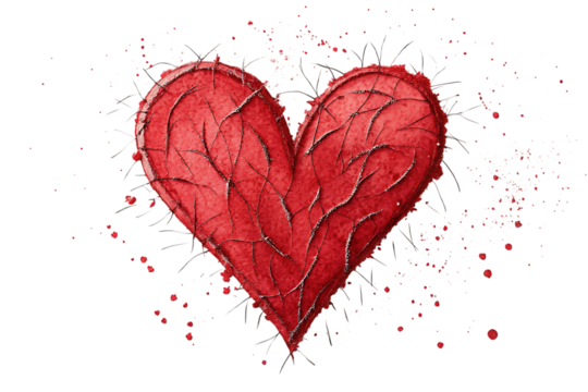 Red love heart made of rough strokes beauty feels alive