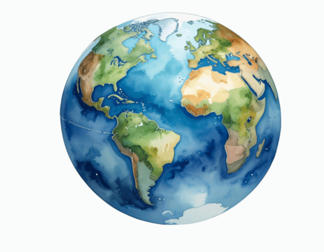 Minimalist Watercolor Earth Icon, Top-Down View, Transparent PNG