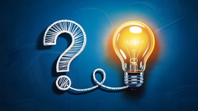 A bright light bulb with a question mark symbolizes the spark of a creative idea or a puzzling problem