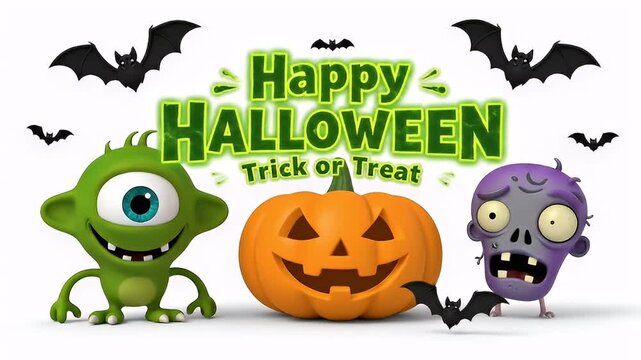 Halloween graphics with monsters and pumpkin