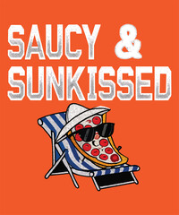 Saucy and Sunkissed | Funny Cool Pizza Slice Summer Beach Cartoon Design