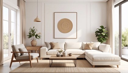 Fototapeta premium Interior design of a bright and airy living room with a modern and inviting atmosphere