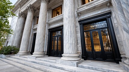 Obraz premium Corporate entrance professional facade business architecture financial district classical design exterior columns
