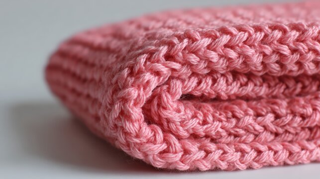Close up of a soft pink knitted fabric folded neatly
