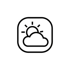 Simple line art icon of sun partially hidden by a cloud forecast symbol