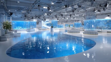 Obraz premium Modern aquarium complex interior, large indoor pool