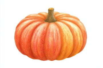 Obraz premium Watercolor illustration of a plump, orange pumpkin with a textured stem, isolated on white background