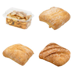 Ciabatta Bread Squares with Olive and Multigrain Varieties in Rustic Flatlay