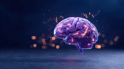 A digital representation of a glowing brain, featuring vibrant colors and data graphs, symbolizing intelligence, technology, and innovation.