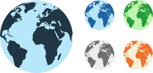 Diverse earth globe graphics set representing global views and climate change vector