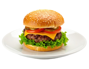 Classic cheeseburger on a white plate