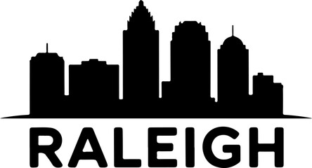 Fototapeta premium Raleigh skyline silhouette black city vector illustration on white background minimal design