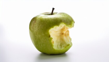 partially eaten green apple core isolated on white background ideal for food concepts waste awareness diet visuals or educational materials