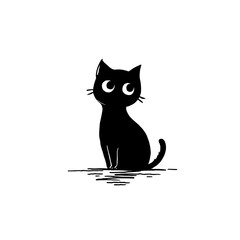 cat. cat simple black and white line art vector logo