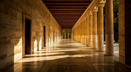 Sunlit colonnaded walkway