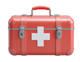 Red first-aid kit box with white cross
