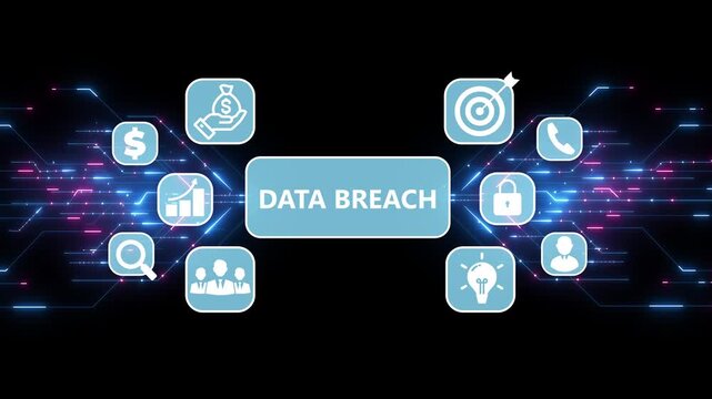 Conceptual digital animated illustration of data breach security risks and implications