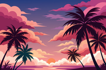 tropical sunset with palm trees