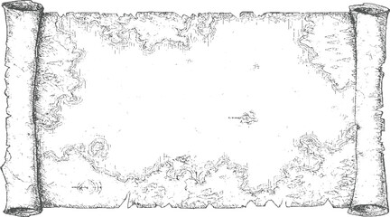 Ancient scroll map with detailed topography and compass parchment