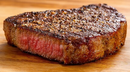 Juicy medium-rare ribeye steak, perfectly grilled. A celebration of rich flavors and culinary mastery.