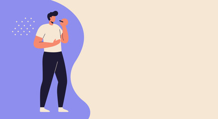 Minimalist illustration of a man evaluating a scent from a yellow object. Ideal for beauty, wellness, sensory experience, product testing, and lifestyle themes.