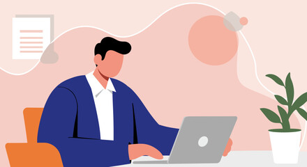 Focused businessman works on laptop in a modern office or home office. Ideal for productivity, remote work, and professional concepts.