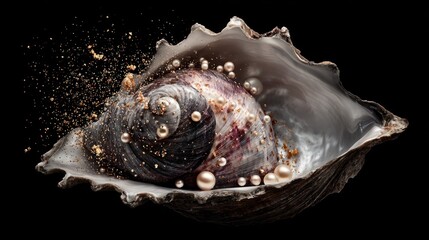 Seashell with pearls and gold dust