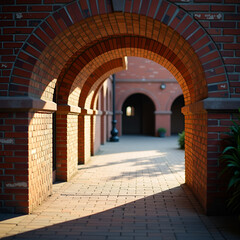 Low-Angle Curved Brick Archway with Symmetrical Leading Lines