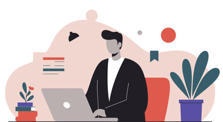 Professional working remotely on a laptop, engaging in online communication or business tasks from a modern home office setting. Productivity and digital collaboration.