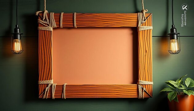 Wooden picture frame with taut string art design,   clean,  geometric