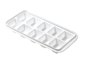 Rectangular white plastic ice cube tray with twelve square compartments (2)