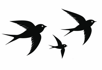 Three Black Silhouettes Of Swallows In Flight birds