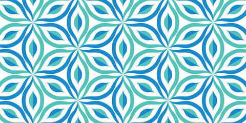 A modern seamless vector pattern with abstract floral and leaf shapes in blue and green tones. Ideal for textile design, wallpapers, packaging, and digital backgrounds


