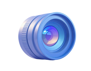 3D stylized, light-blue camera lens