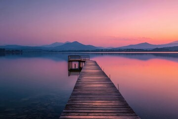 Fototapeta premium Serene lake pier at dawn