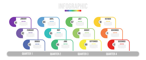 Timeline diagram project calendar infographic template 12 months in 4 quarter. vector