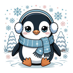 Fototapeta premium A super cute penguin in a Winter Wonderland theme.