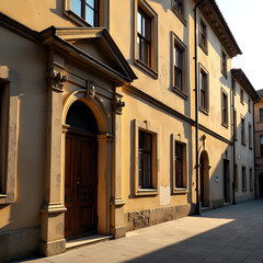 Obraz premium Vintage European Stone Facade at Golden Hour