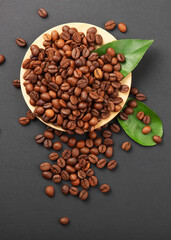 coffee beans on a colored background. Place to insert text, minimalism. Vertical photo format